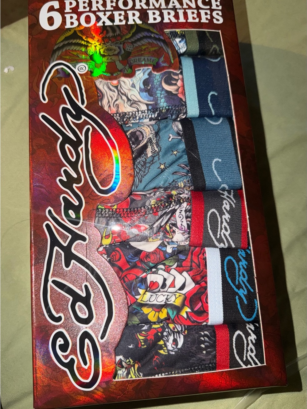 Ed Hardy Men’s Blue and Multicolor Tattoo-Print Boxer Briefs - Pack of 6